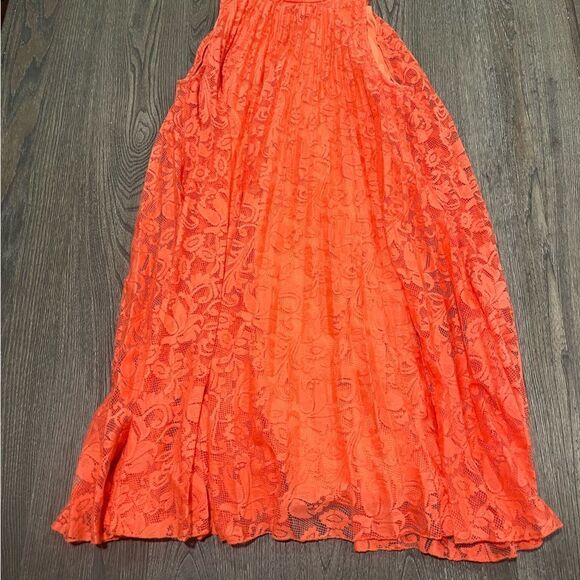 EST. 1946 Shift Dress Sleeveeless Floral Lace High Neck Knee Length Orange Large - Picture 2 of 8